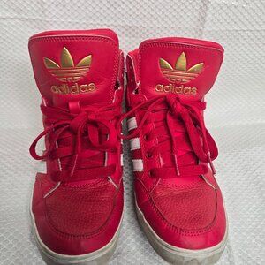 Adidas high tops - red, white and gold